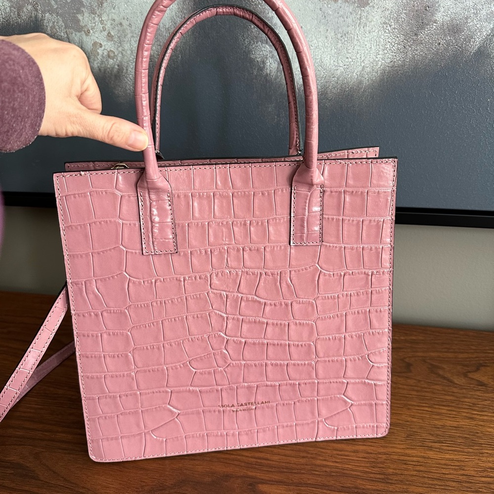 Pink leather satchel bag
